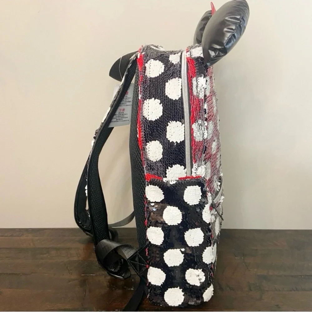 Disney Parks Minnie Mouse Ears & Bow Sequin Polka Dot Color Change Backpack NEW